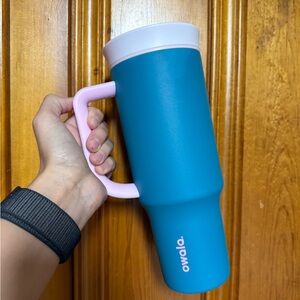 Owala Blue Travel Mug with Pink Handle Tumbler 40oz